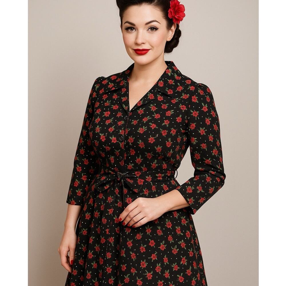 Vintage Alison J  Floral Cotton Blend Midi Dress 6P Cottagecore Made in USA